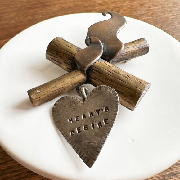 Heart's Desire Mixed Metal Brooch Silver Brass Copper Handmade Signed Collz - Picture 12 of 13